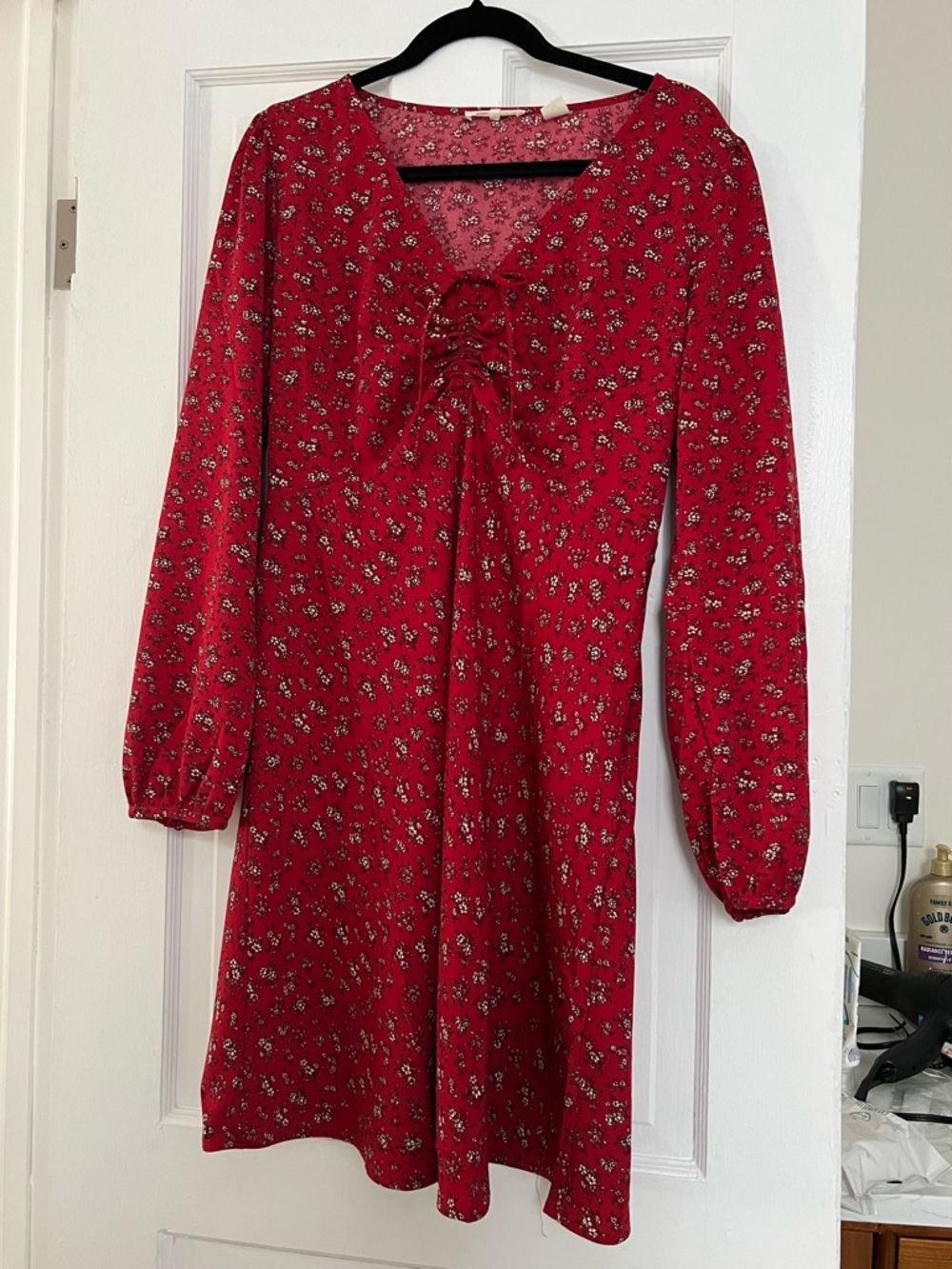 Levi's Red Floral Lace-Up Long Sleeve Dress